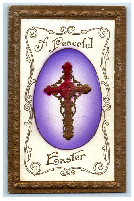 c1910's Easter Peaceful Purple Egg Cross Embossed Unposted Antique Postcard
