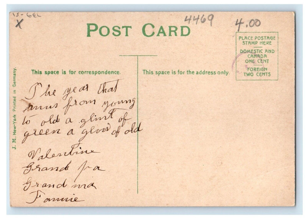 c1910's Valentine Sweet Couple Romance In Heart Flowers Gel Antique Postcard