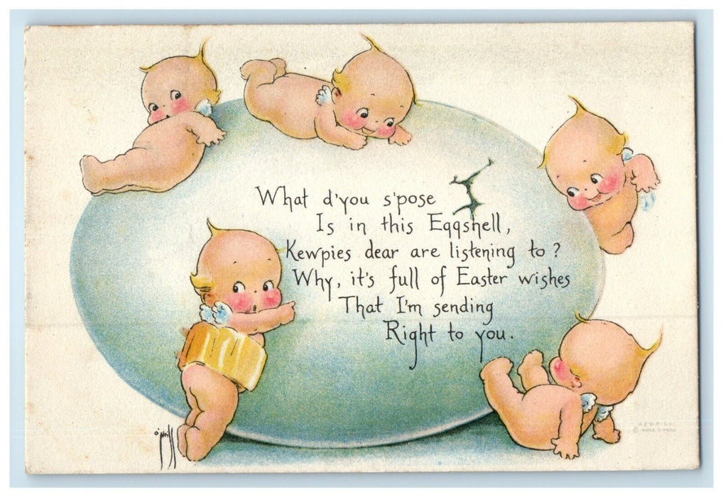 1923 Easter Five Cute Kewpie Giant Egg Shell Cracked Posted Vintage Postcard