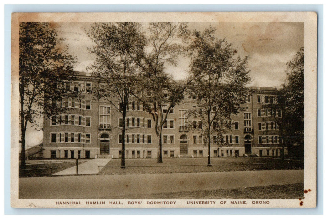 1953 Hannibal Hamlin Hall Boys Dormitory University of Maine Orono ME Postcard