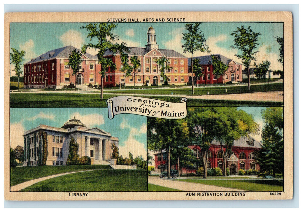 1949 Multiview, Greetings from University of Maine Orono Maine ME Postcard