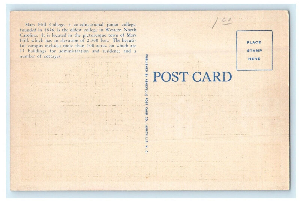 c1940's Night Time View Campus Mars Hill College Gymnasium Center NC Postcard