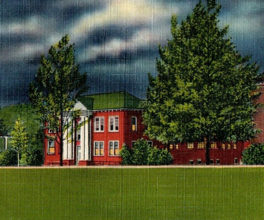 c1940's Night Time View Campus Mars Hill College Gymnasium Center NC Postcard