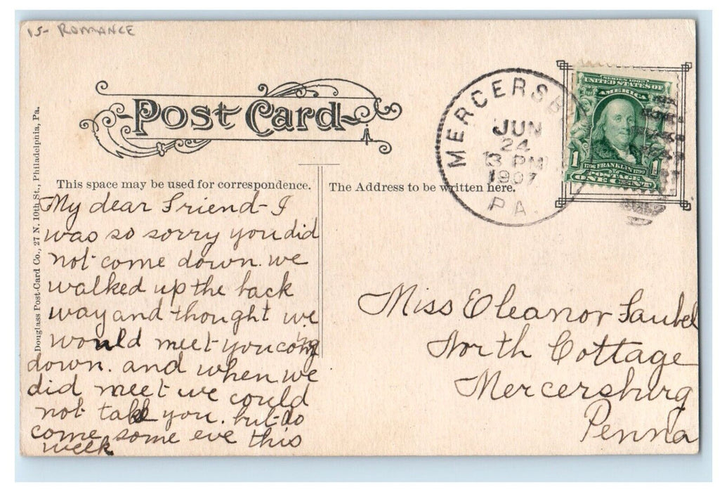 1907 Romance Sweet Couple Kissing Ladder Love At It's Height Antique Postcard