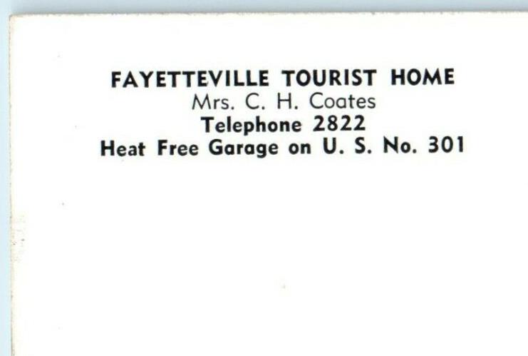 1949 "Fayetteville Tourist Home" Route 301 Person St. North Carolina NC Postcard