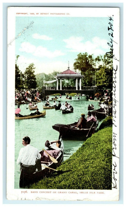 1904 Band Concert on Grand Canal Belle Island Park Detroit MI Antique Postcard