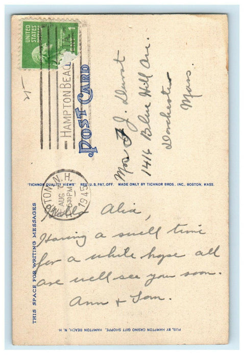 1945 Hampton Harbor Yacht Club, Hampton Beach, New Hampshire NH Postcard