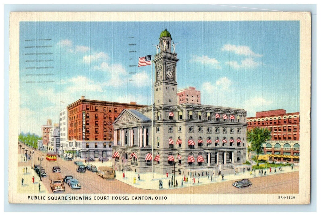 1943 Public Square Showing Court House Canton Ohio OH Vintage Postcard