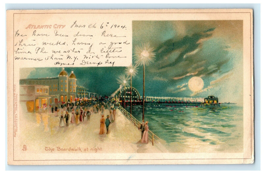 1904 Boardwalk at Night Tuck Atlantic City New Jersey NJ Posted Antique Postcard