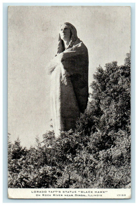 Lorado Taft's Statue Black Hawk On Rock River Near Dixon Illinois IL Postcard