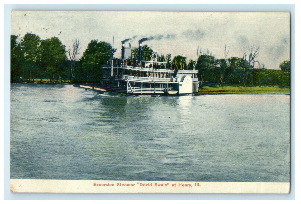 c1910s Excursion Steamer, "David Swain" Henry Illinois IL, Tiskilwa IL Postcard