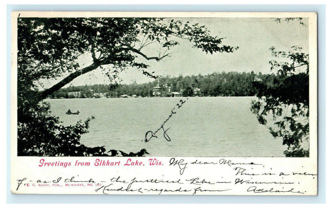 1901 Greetings From Elkhart Lake Wisconsin WI Posted Antique Postcard