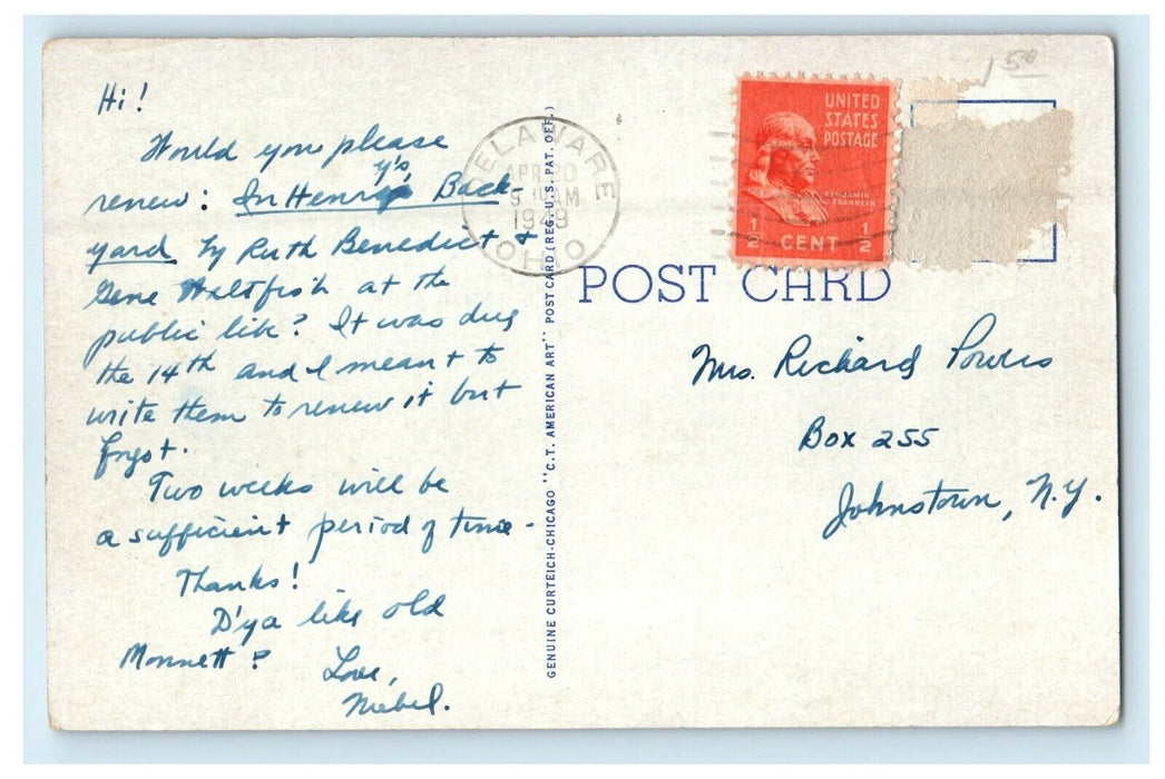 1949 Moment Hall O.W.U View Delaware Ohio OH Posted Vintage Postcard