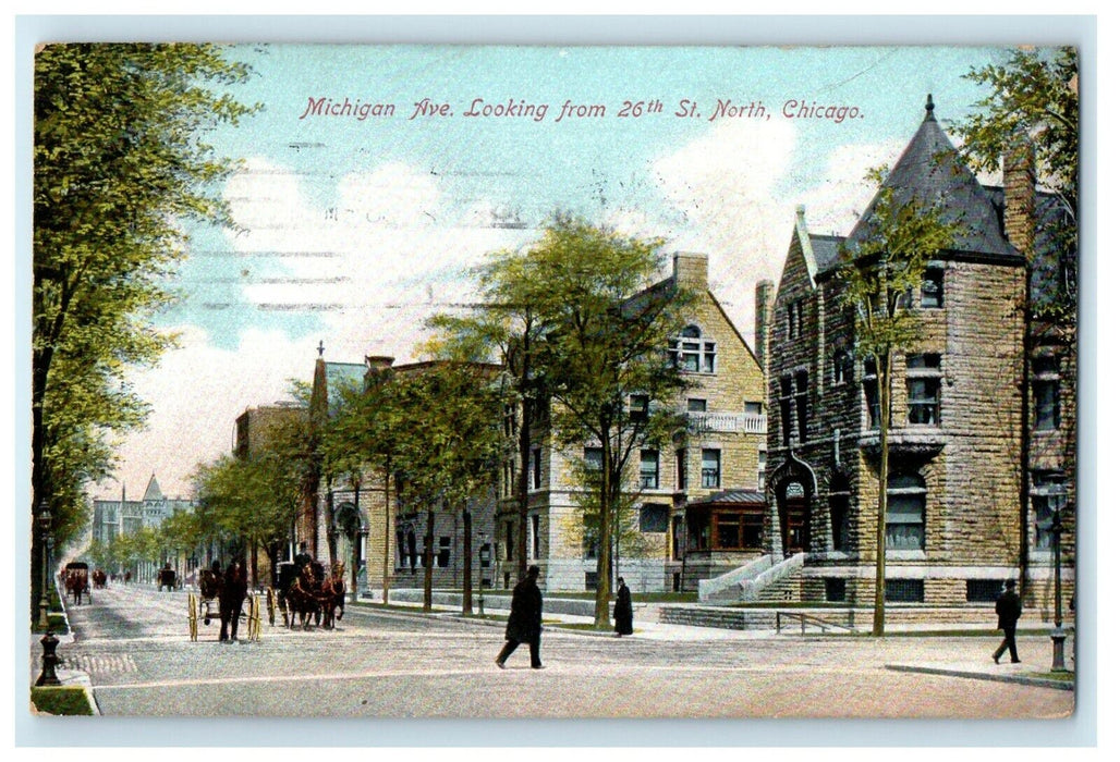1909 Michigan Avenue Looking From 26th St. North Chicago IL Antique Postcard