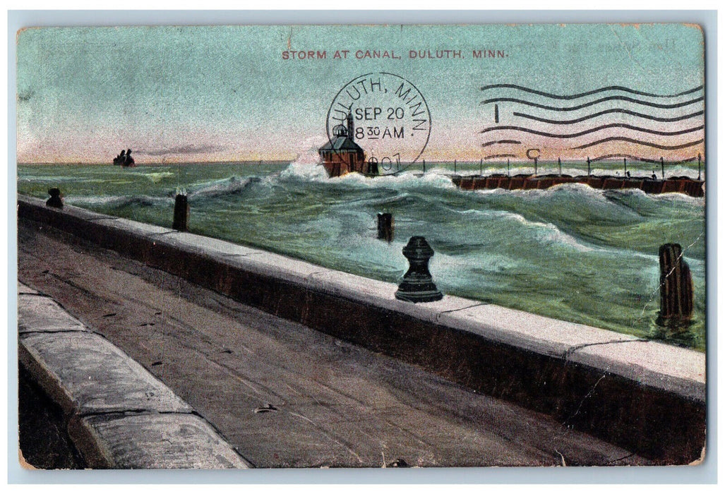 1907 Hallway, Storm at Canal, Duluth Minnesota MN Antique Posted Postcard