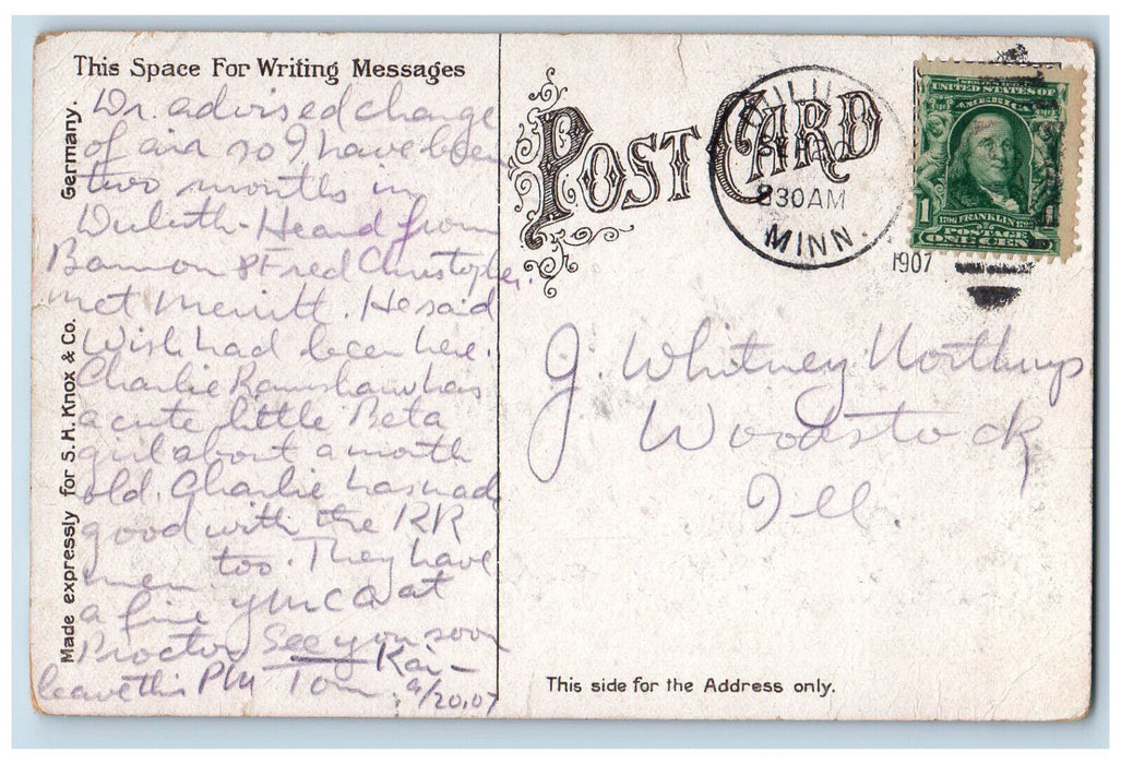 1907 Hallway, Storm at Canal, Duluth Minnesota MN Antique Posted Postcard