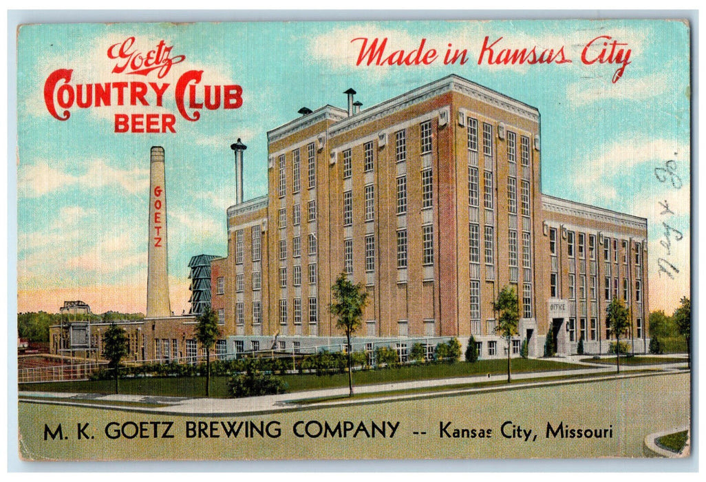 c1940's Goetz Country Club Beer, M.K. Goetz Brewing Co. Kansas City MO Postcard