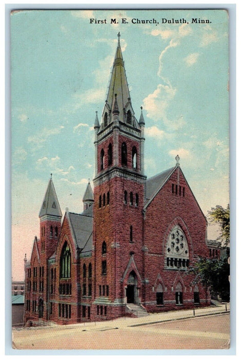 1911 First M.E. Church Chapel Exterior Building Street Duluth Minnesota Postcard
