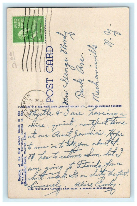 1951 Monument Park School House Western Reserve Territory Warren OH Postcard