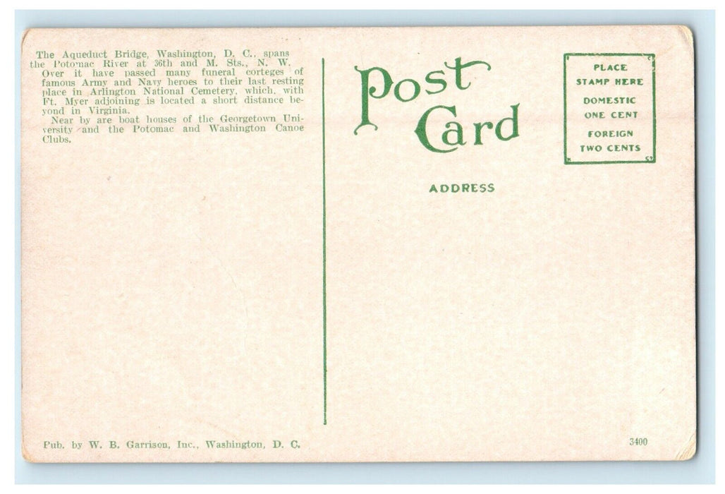 Boating On The Potomac River Washington DC Aqueduct Bridge Fort Myer VA Postcard