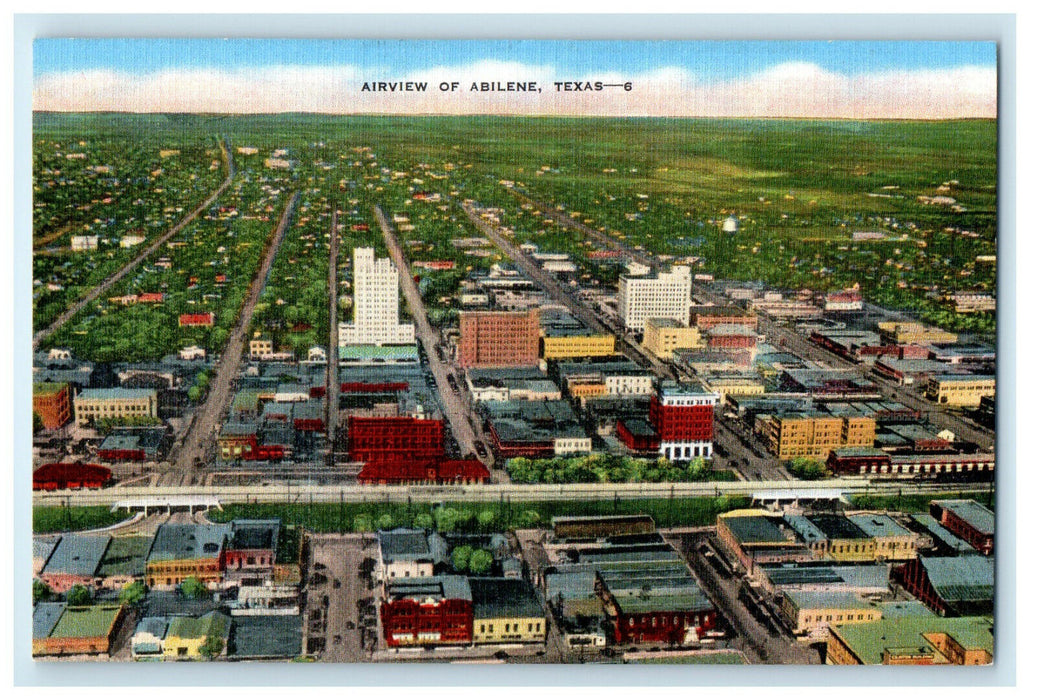 c1940s Aerial View of Houses and Buildings, Abilene Texas TX Vintage Postcard