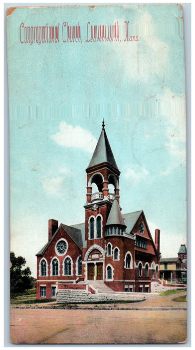 1909 Congregational Church, Leavenworth Kansas KS Antique Posted Postcard