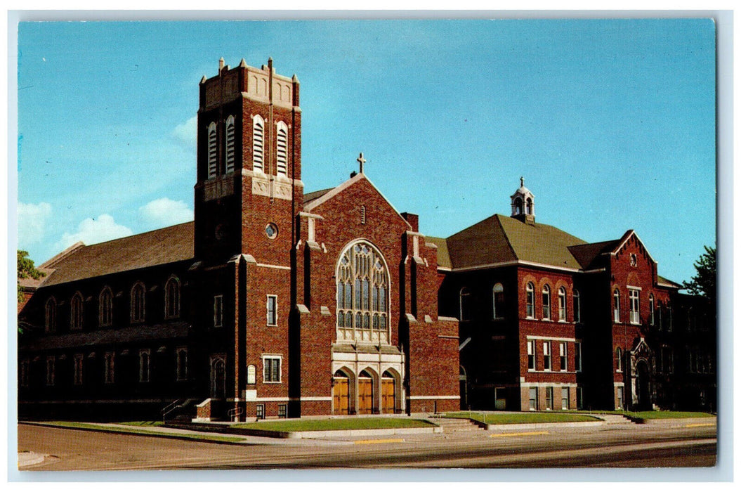 c1960's Sacred Heart of Church and School, Marshfield Wisconsin WI Postcard