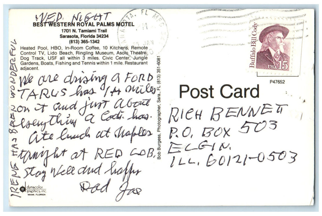 1990 Pool Scene, Western Royal Palms Motel, Sarasota Florida FL Postcard