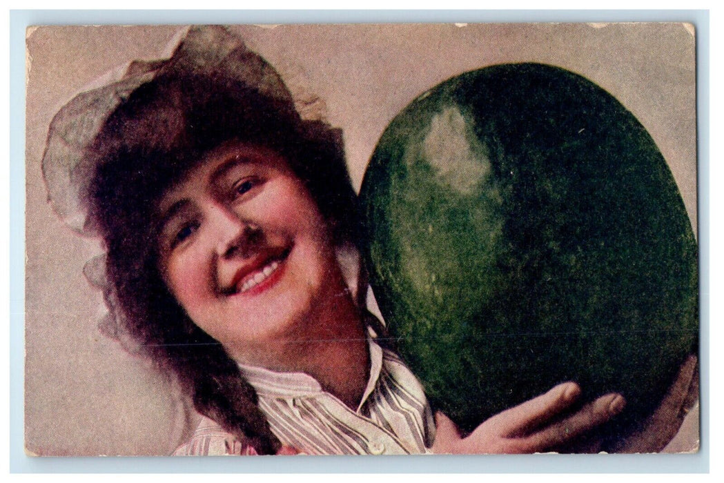 1909 Beautiful Girl Exaggerated Watermelon Hoy West Virginia WV Antique Postcard