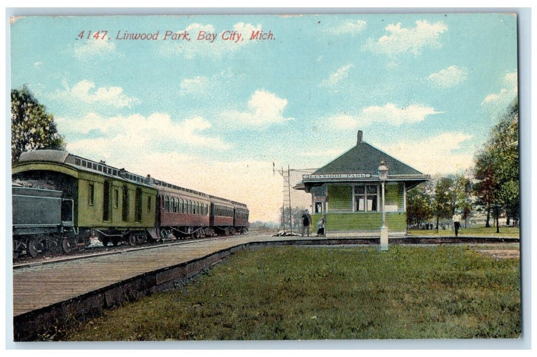 c1910's Linwood Park Railroad Station Bay City Michigan MI Antique Postcard