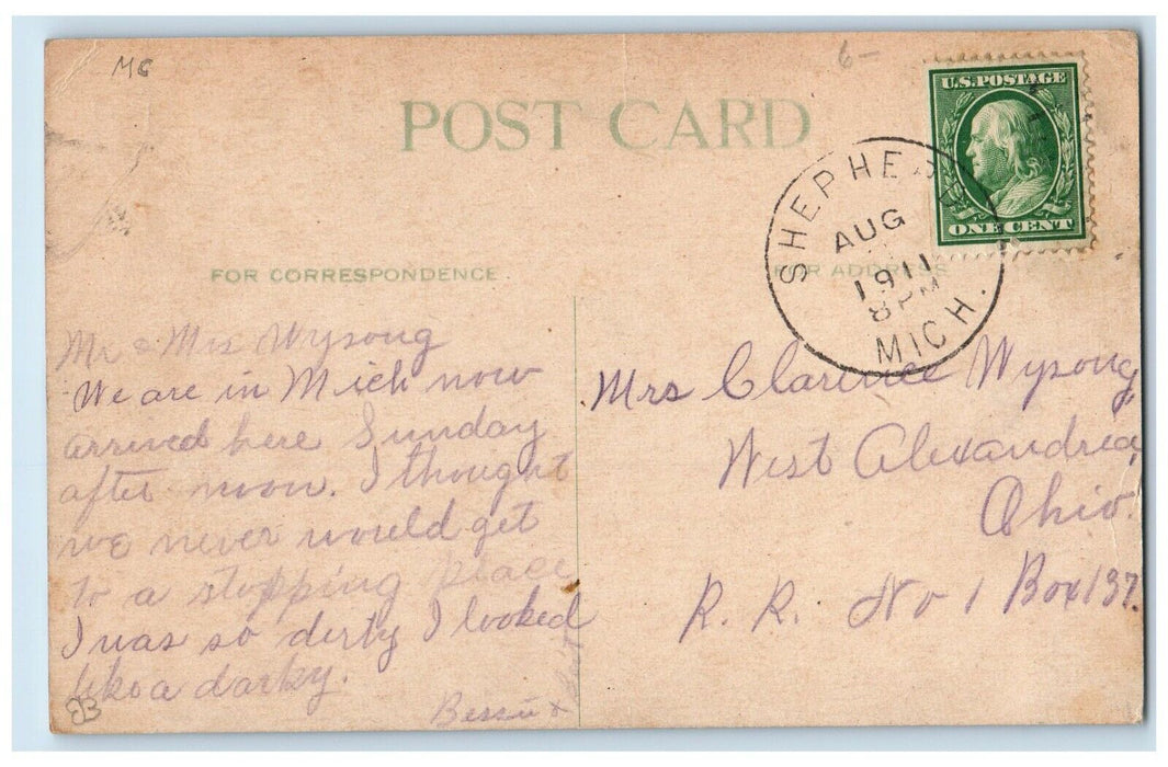 1911 Ann Arbor Station Depot Railroad Train Sheperd Michigan MI Antique Postcard