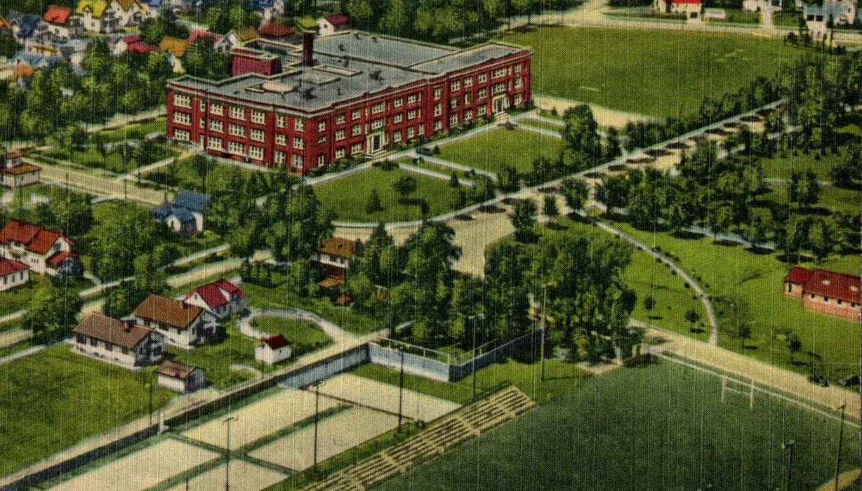 c1940's Aerial View Technical High School Athletic Field St. Cloud MN Postcard