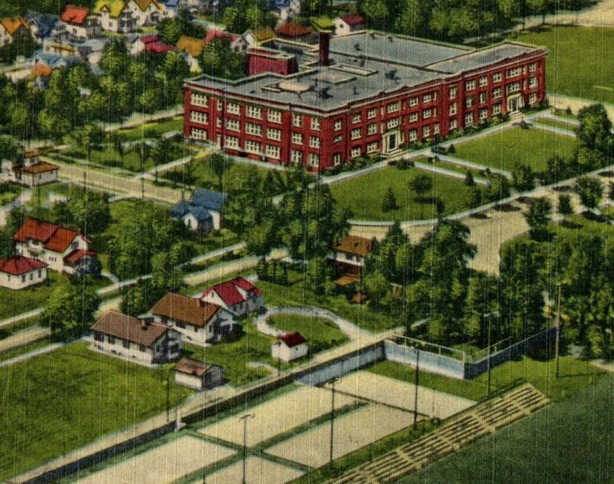 c1940's Aerial View Technical High School Athletic Field St. Cloud MN Postcard
