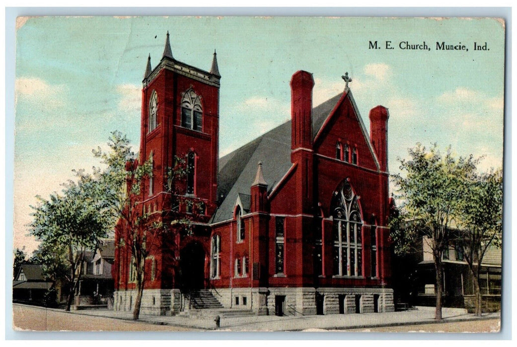 1910 M. E. Church Street View Muncie Indiana IN Posted Antique Postcard