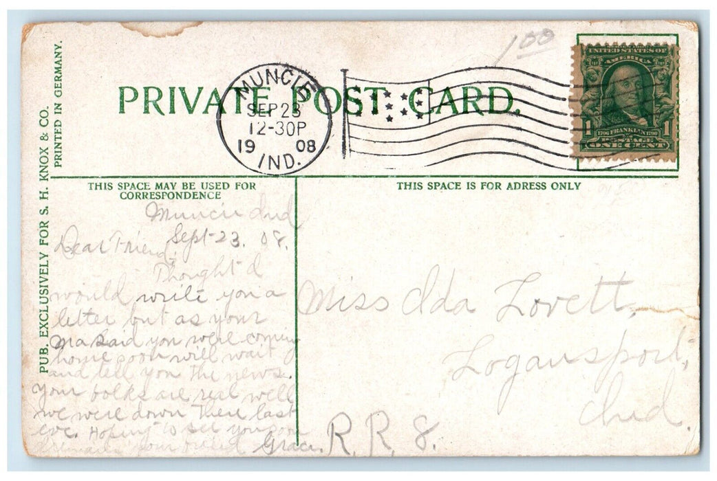 1908 A View Of Mc Culloch Park Muncie Indiana IN Posted Antique Postcard