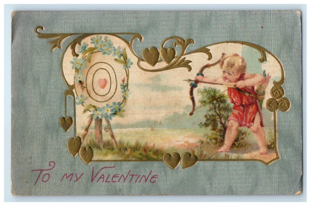 c1910's Valentine Cupid Cherub Bow And Arrow Target Heart Winsch Back Postcard