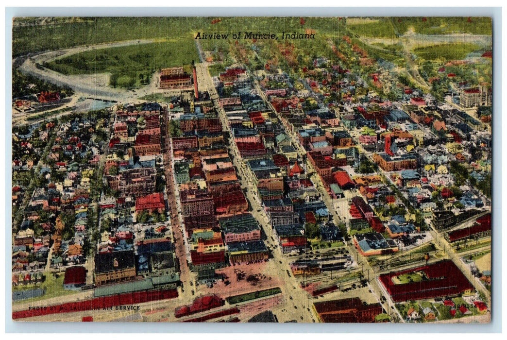 c1930's Airview Of Muncie Indiana IN Unposted Vintage Postcard