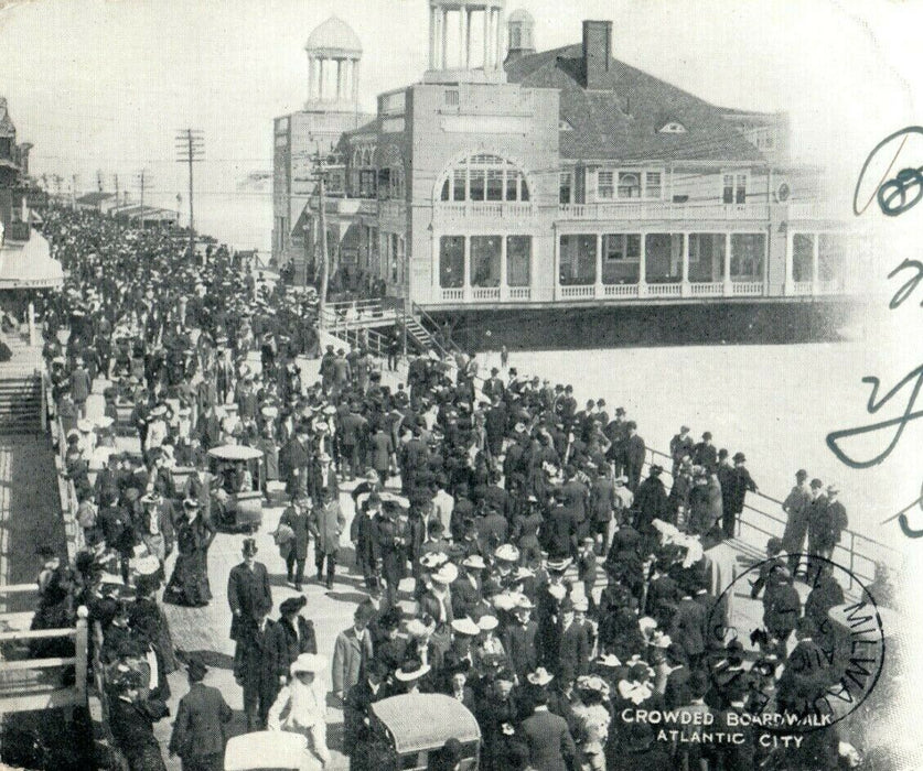 1904 Crowded Boardwalk Atlantic City New Jersey NJ Posted Antique Postcard