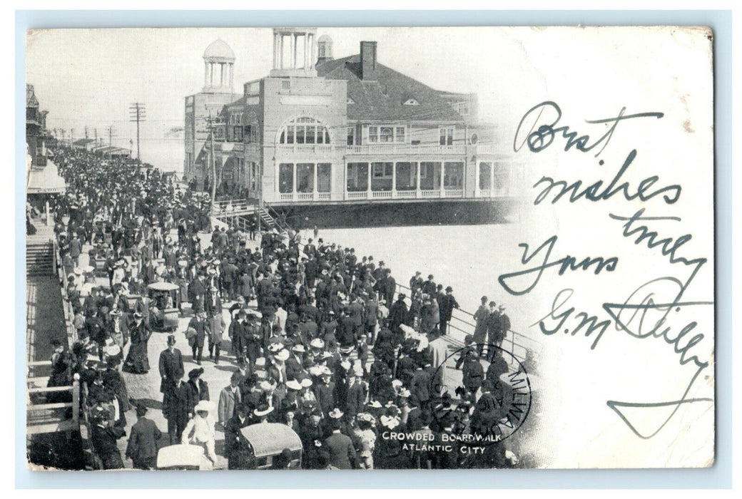 1904 Crowded Boardwalk Atlantic City New Jersey NJ Posted Antique Postcard