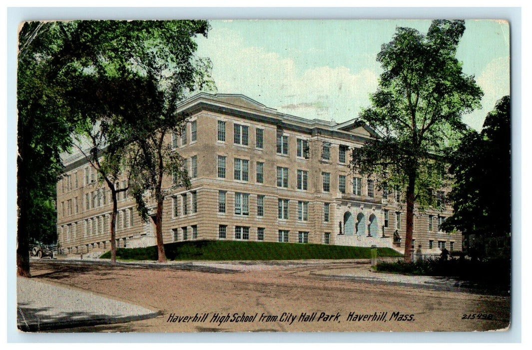 c1911 High School from City Hall Park, Haverhill, Massachusetts MA Postcard