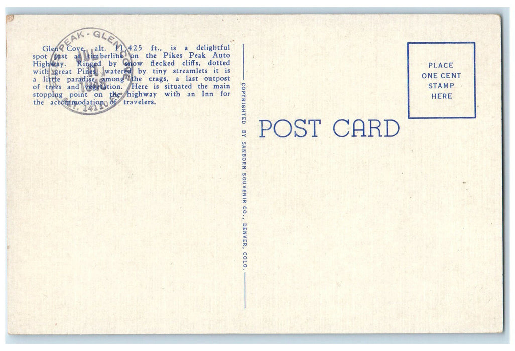 1948 Glencove Inn on the Pikes Peak Auto Highway, Colorado Springs CO Postcard