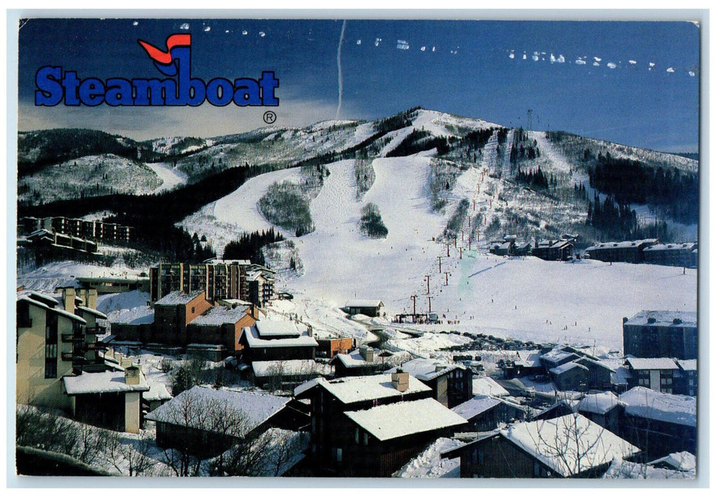 1988 Front Face of Steamboat Ski Area Ski Time Square Gleam Denver CO Postcard
