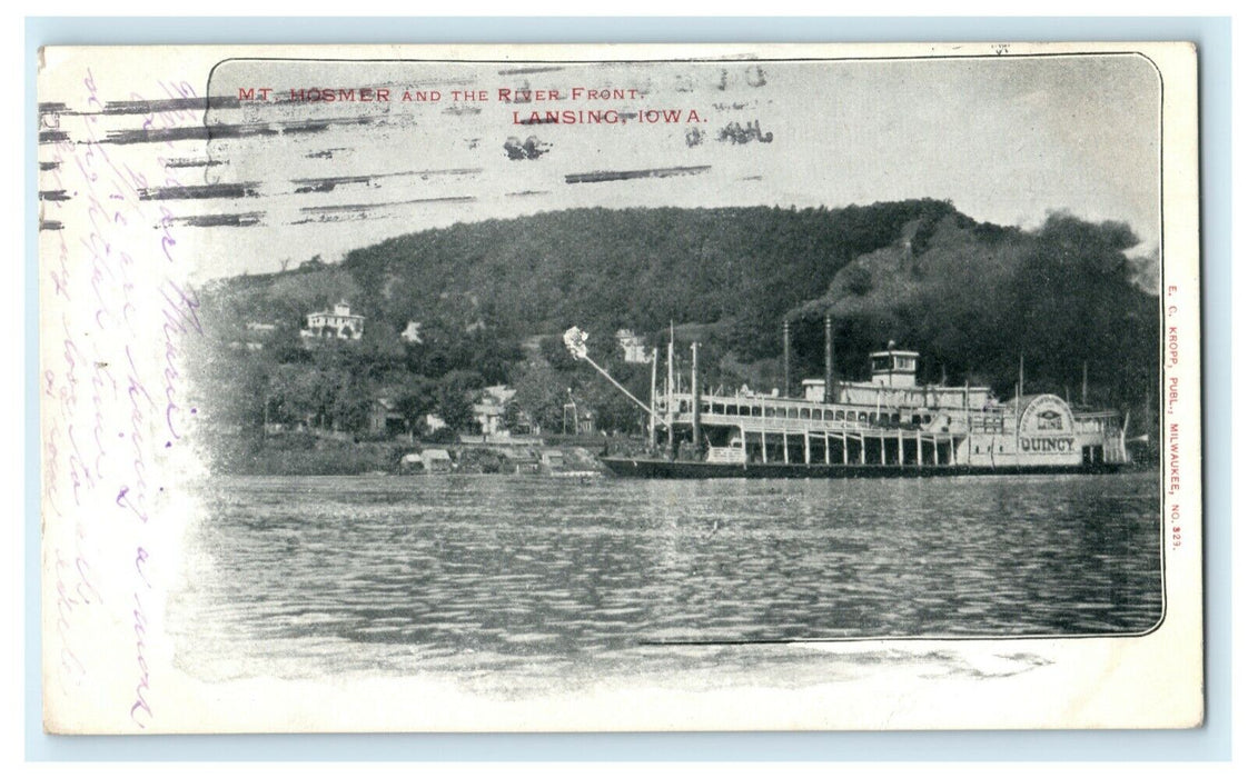 1902 Mt. Hosmer & River Front Lansing Iowa IA Dubuque Posted Antique Postcard
