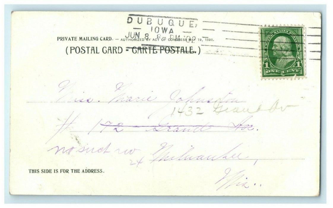 1902 Mt. Hosmer & River Front Lansing Iowa IA Dubuque Posted Antique Postcard