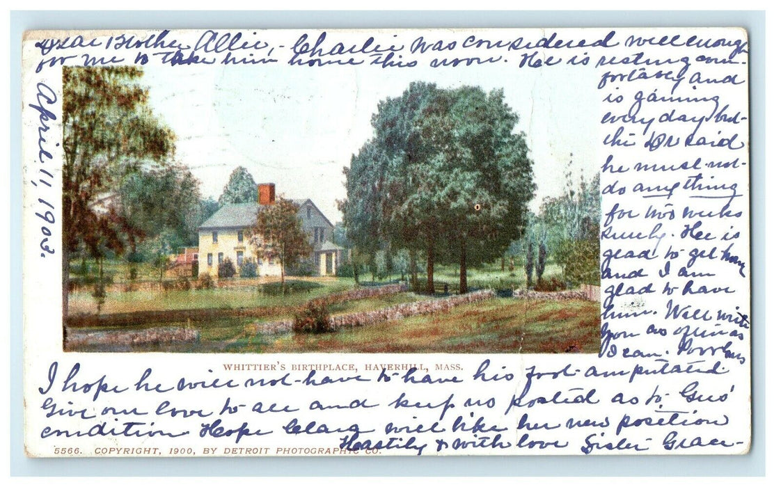 c1903 Whittier's Birthplace, Haverhill Massachusetts MA Antique Postcard