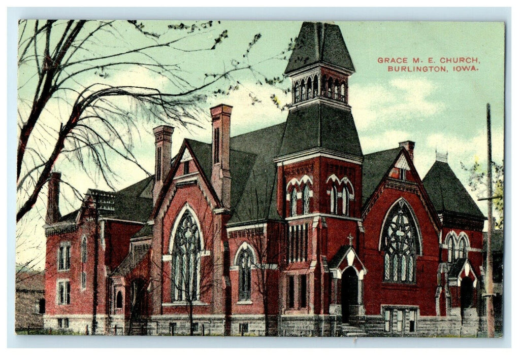 c1910's Grace M.E Church Burlington Iowa IA Unposted Antique Postcard