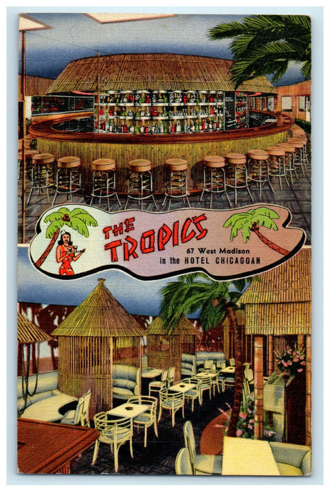 1949 Chicago's Unique Hawaiian and Cocktail Lounge, Illinois IL Cancel Postcard