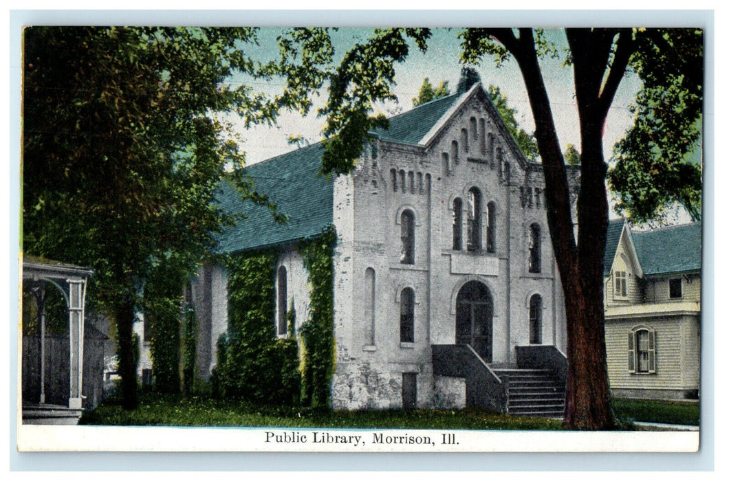 c1910 Public Library Morrison Illinois IL Antique Unposted Postcard