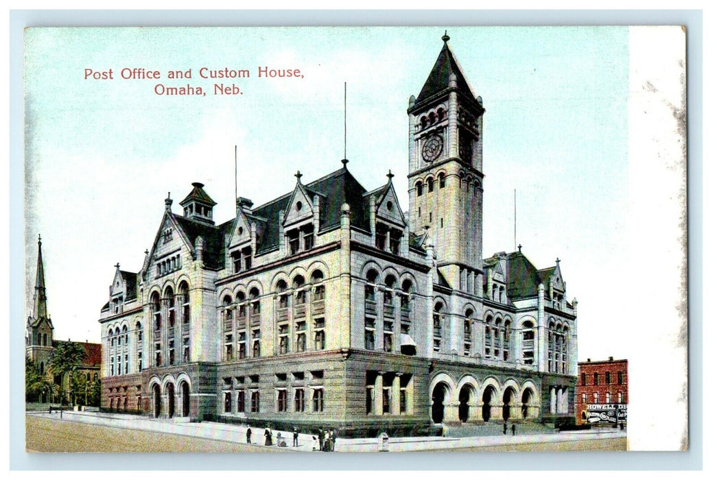 Omaha Nebraska NE, Post Office And Custom House Street View Antique Postcard
