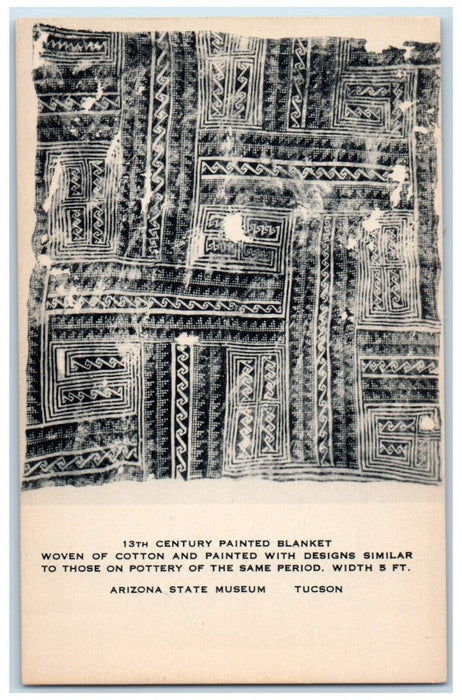 c1930's 13th Century Painted Blanket Woven Cotton Arizona State Museum Postcard